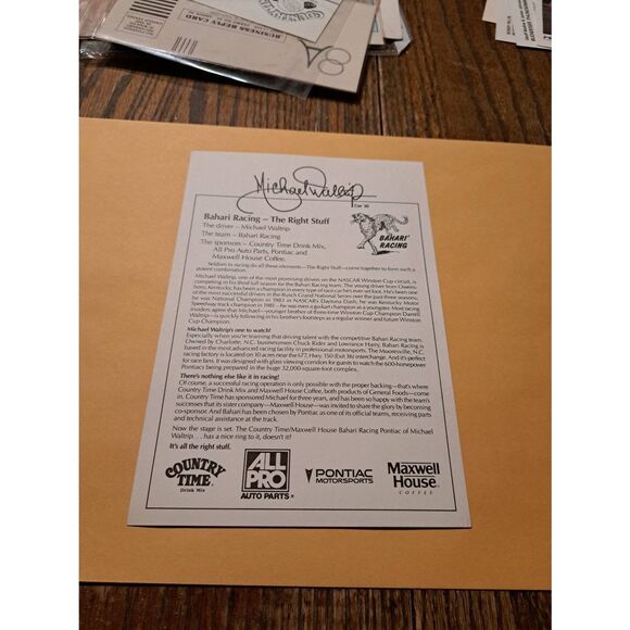 Vintage Michael Waltrip Country Time Racing Driver Card 8x5.5 NASCAR - Picture 2 of 2